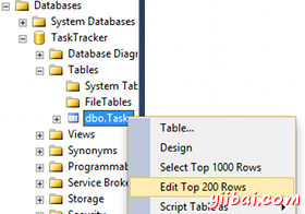 Screenshot of editing the top 200 rows of a table in SSMS