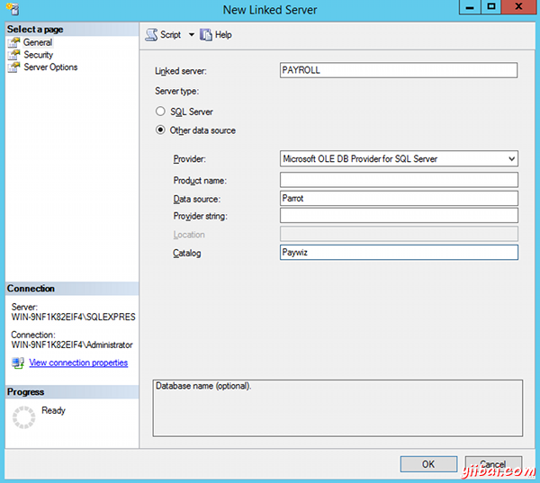 Creating a linked server in SQL Server Management Studio - 2